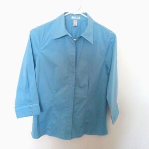 Old Navy Women's Perfect Fit Stretch Blue 3/4 Sleeve Button Up Shirt Size Small